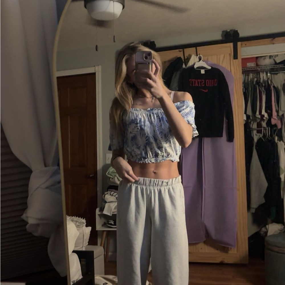 Blue Floral Off-Shoulder Top